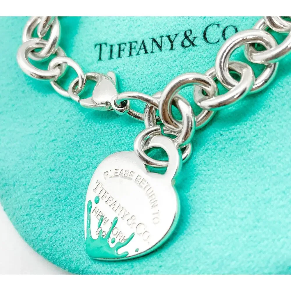 Tiffany & Co Return to Tiffany Blue Enamel Splash Heart Tag Bracelet 6.25
